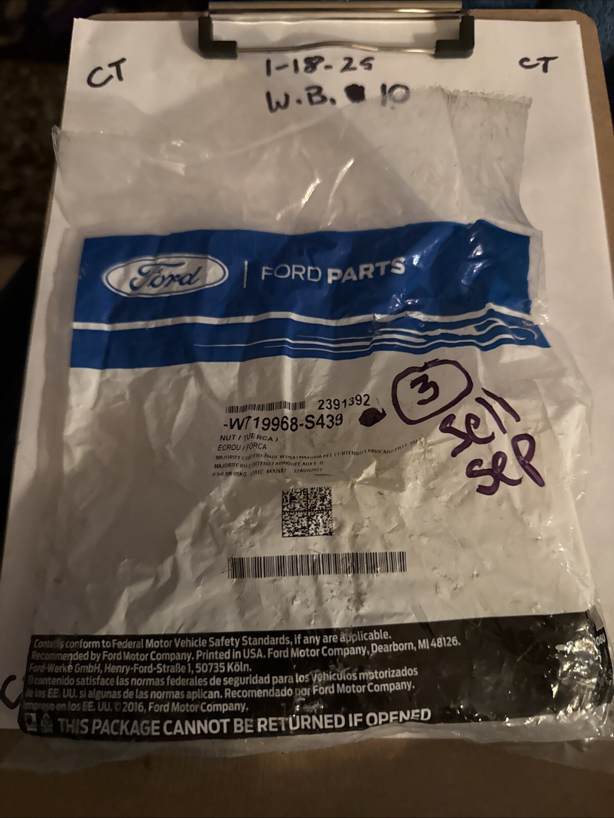 (1) Genuine Ford Lower Control Arm Nut W719968-S439 Sell Individually