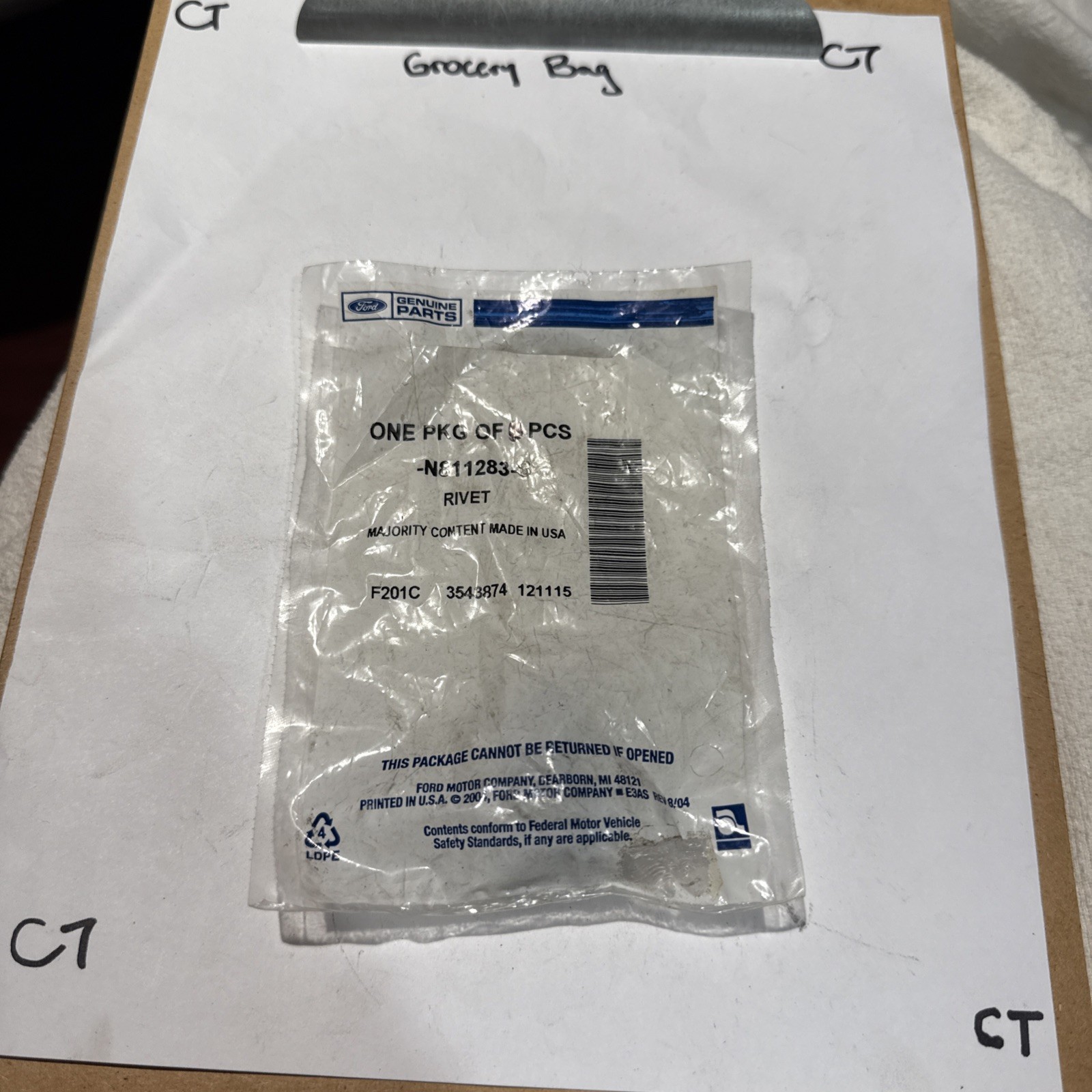 (1) Genuine Ford Mud Guard Retainer -N811283-S Sold Individually