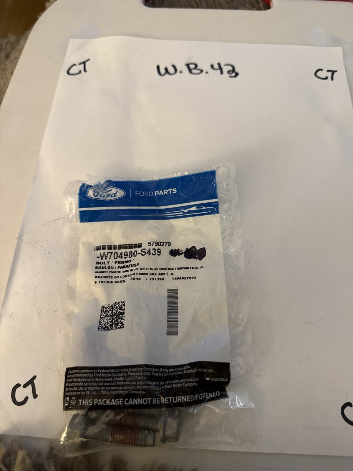 (1) Genuine Ford OE Bolt W704980-S439 Sold Individually