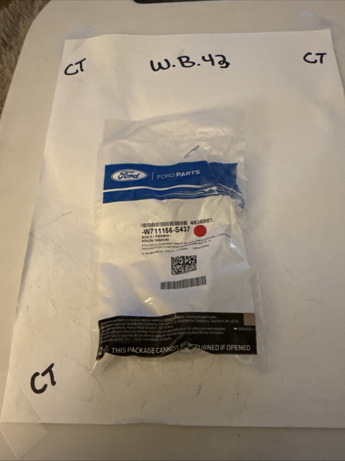 (1) Genuine Ford OE Bolt W711156-S437 Sold Individually