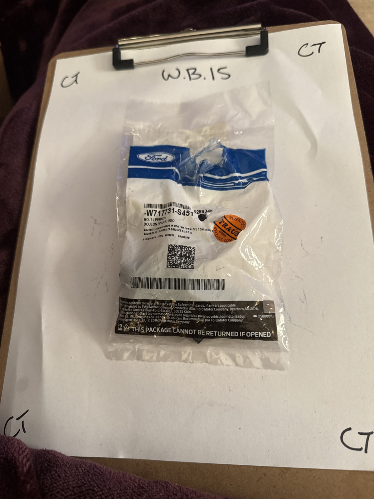 (1) Genuine Ford OE Bolt W717731S451 Sold Individually