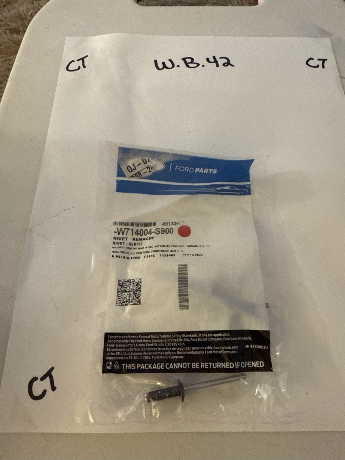 (1) Genuine Ford OE Rivet - Blind W714004S900 Sold Individually