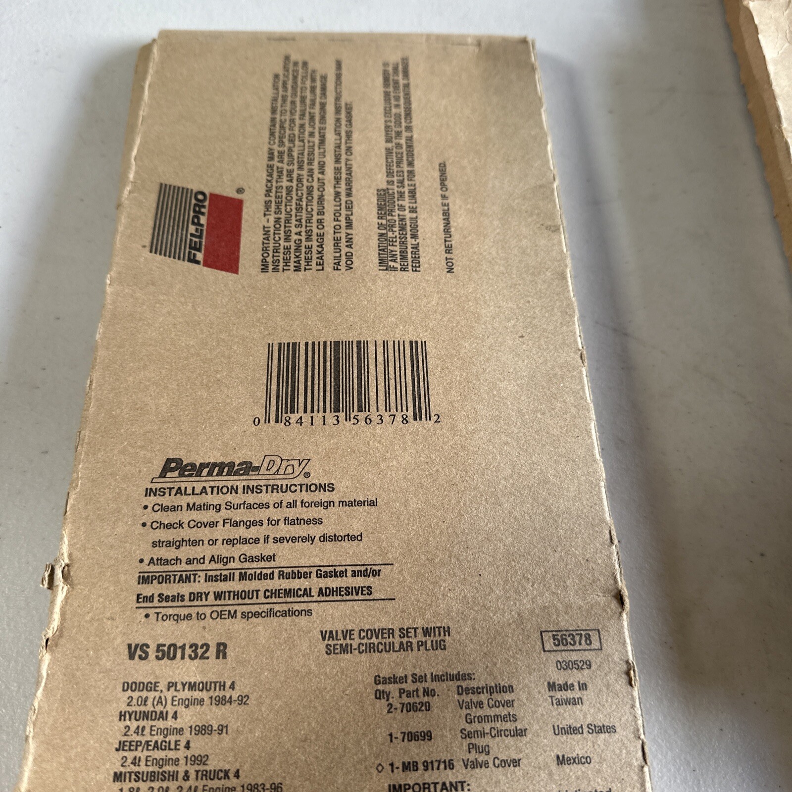 Engine Valve Cover Gasket Set Fel-Pro VS 50132 R