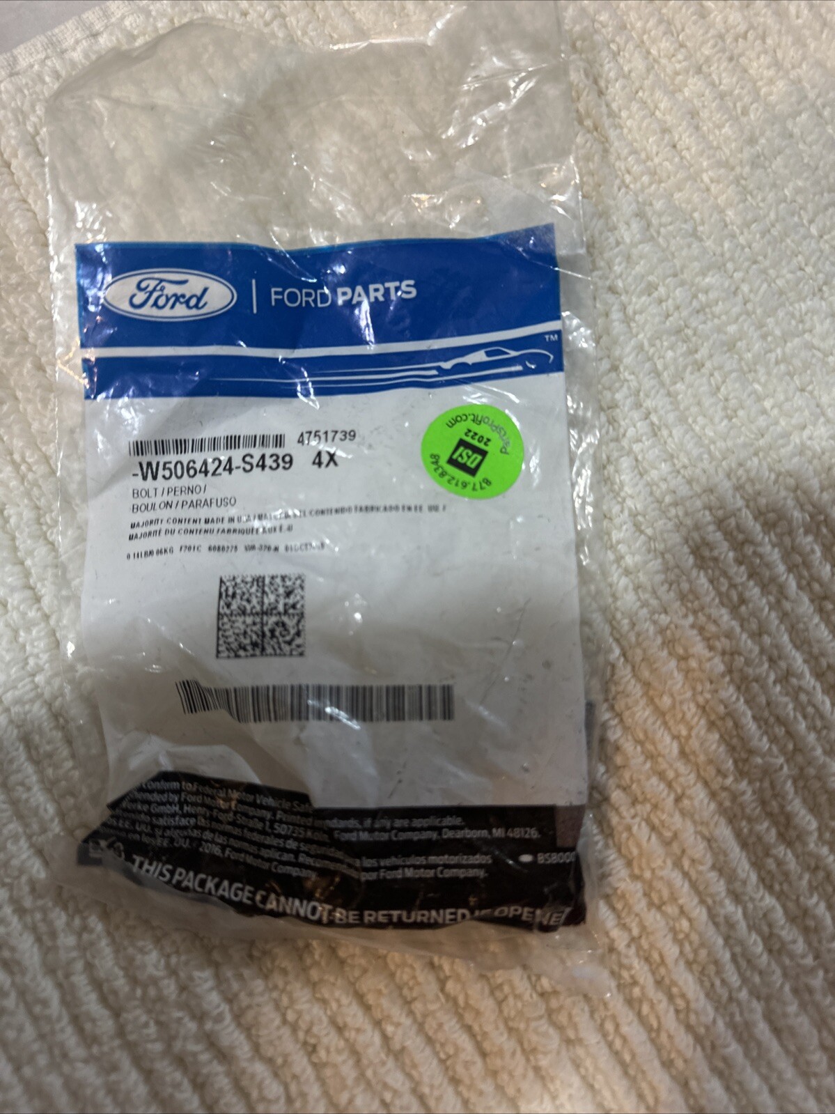 Genuine Ford Bolt W506424-S439 (2) Bolts