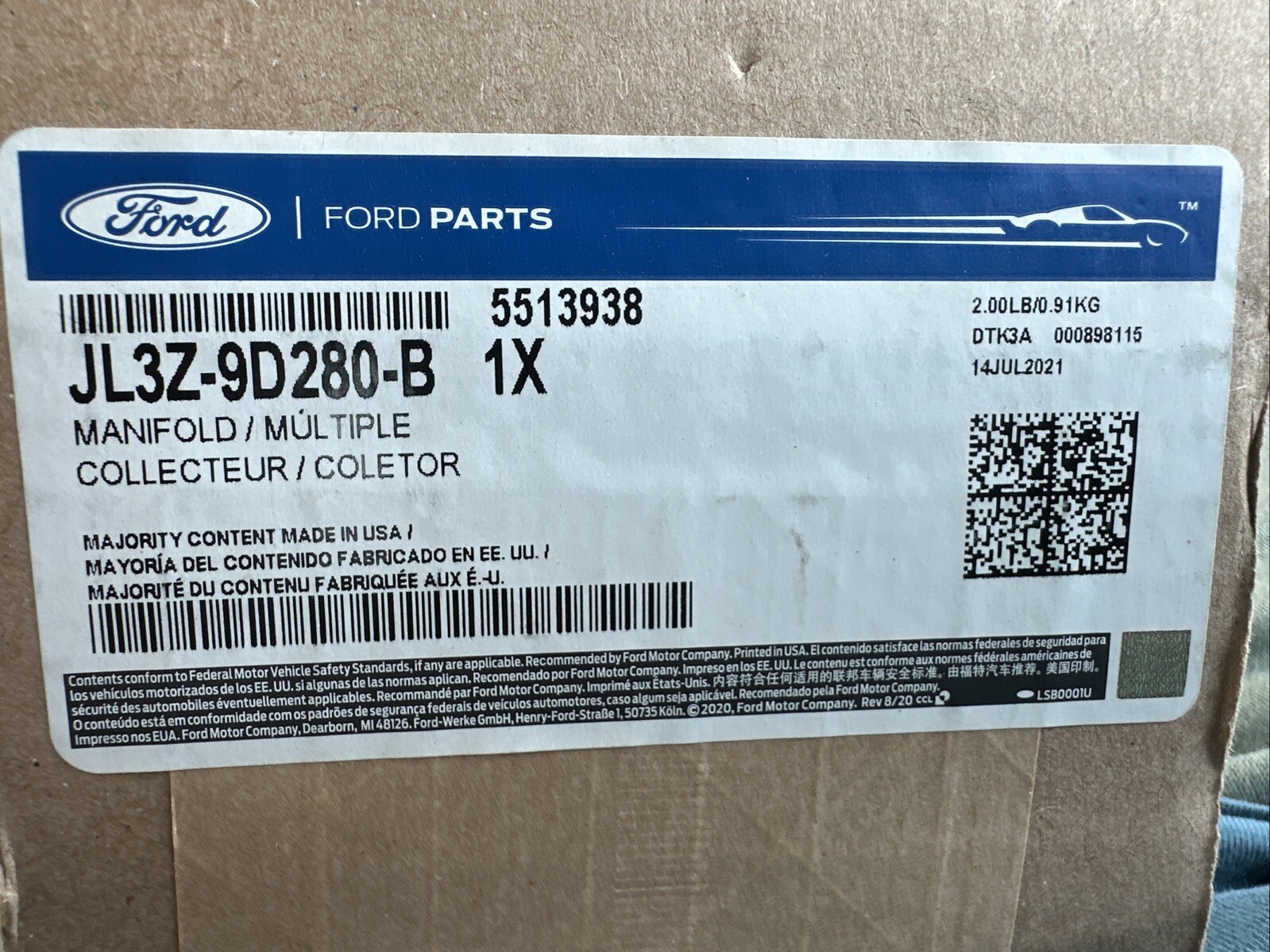 Genuine Ford Fuel Rail JL3Z-9D280-B Located In Ct
