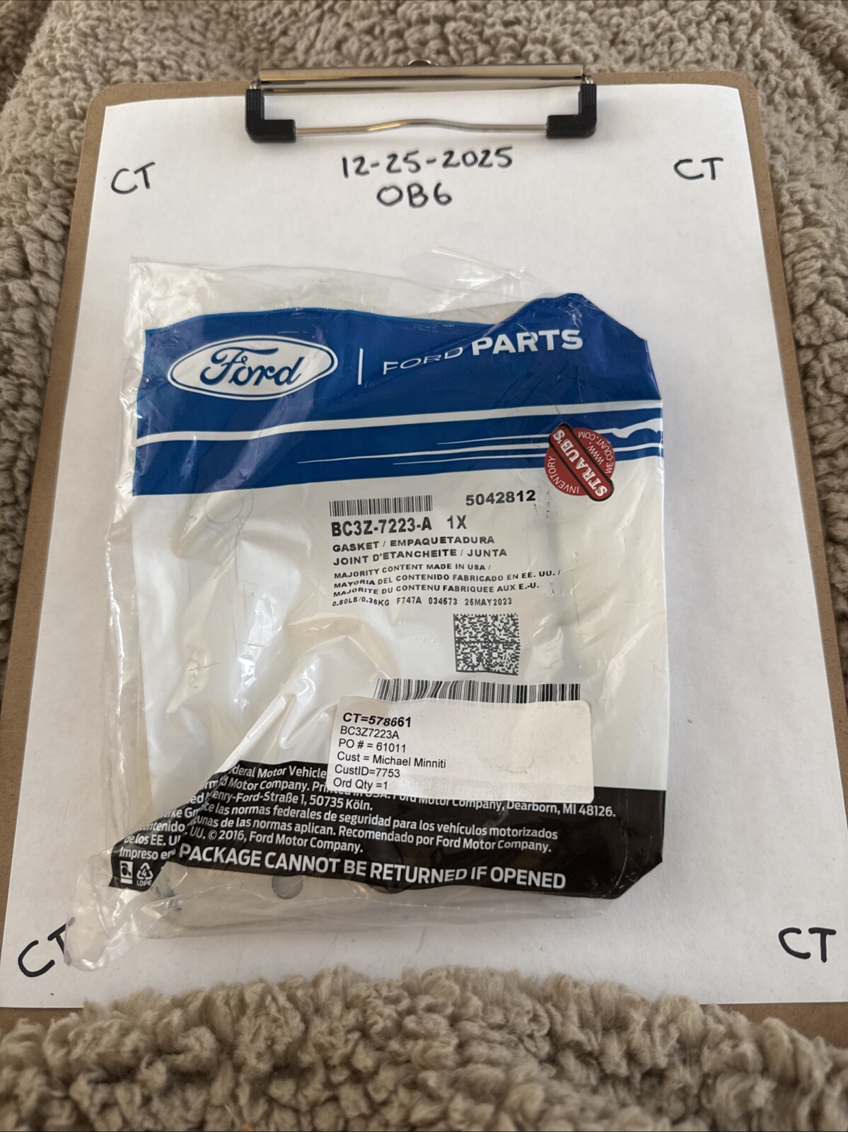 Genuine Ford Gasket BC3Z-7223-A