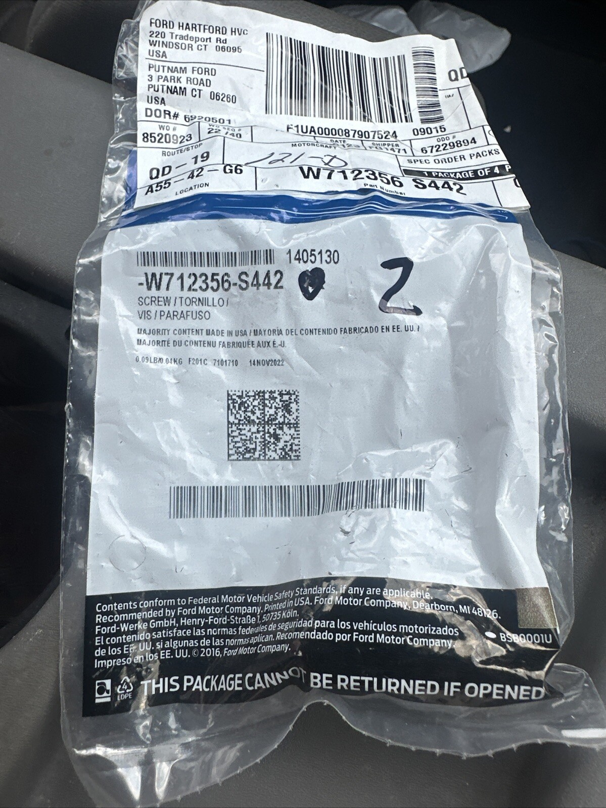 Genuine Ford OEM Drive Shaft Mount Bolt 7L1Z-4B496-D (2) Bolts