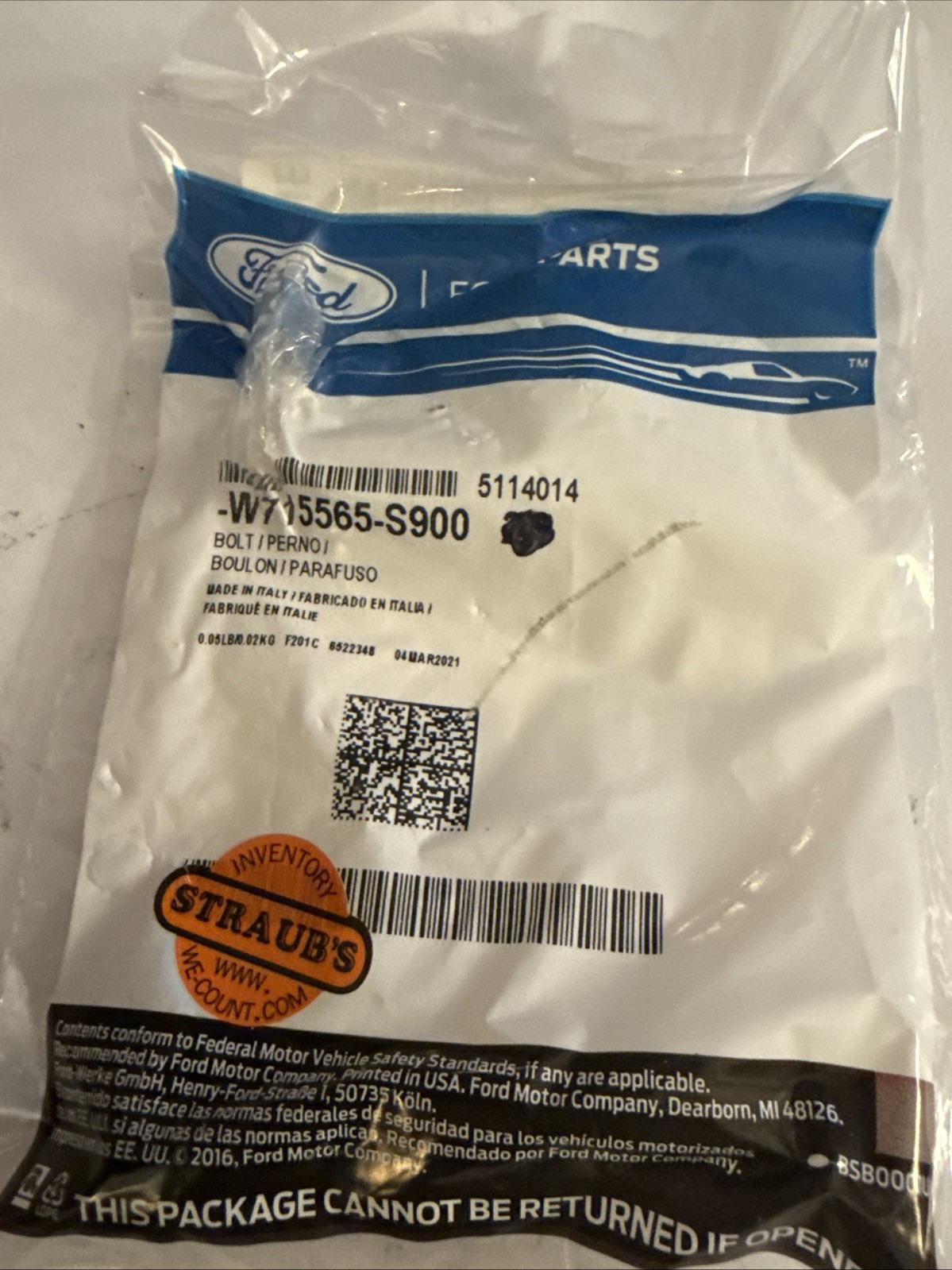 Genuine Ford Oil Pipe Bolt W715565-S900 - Image 3