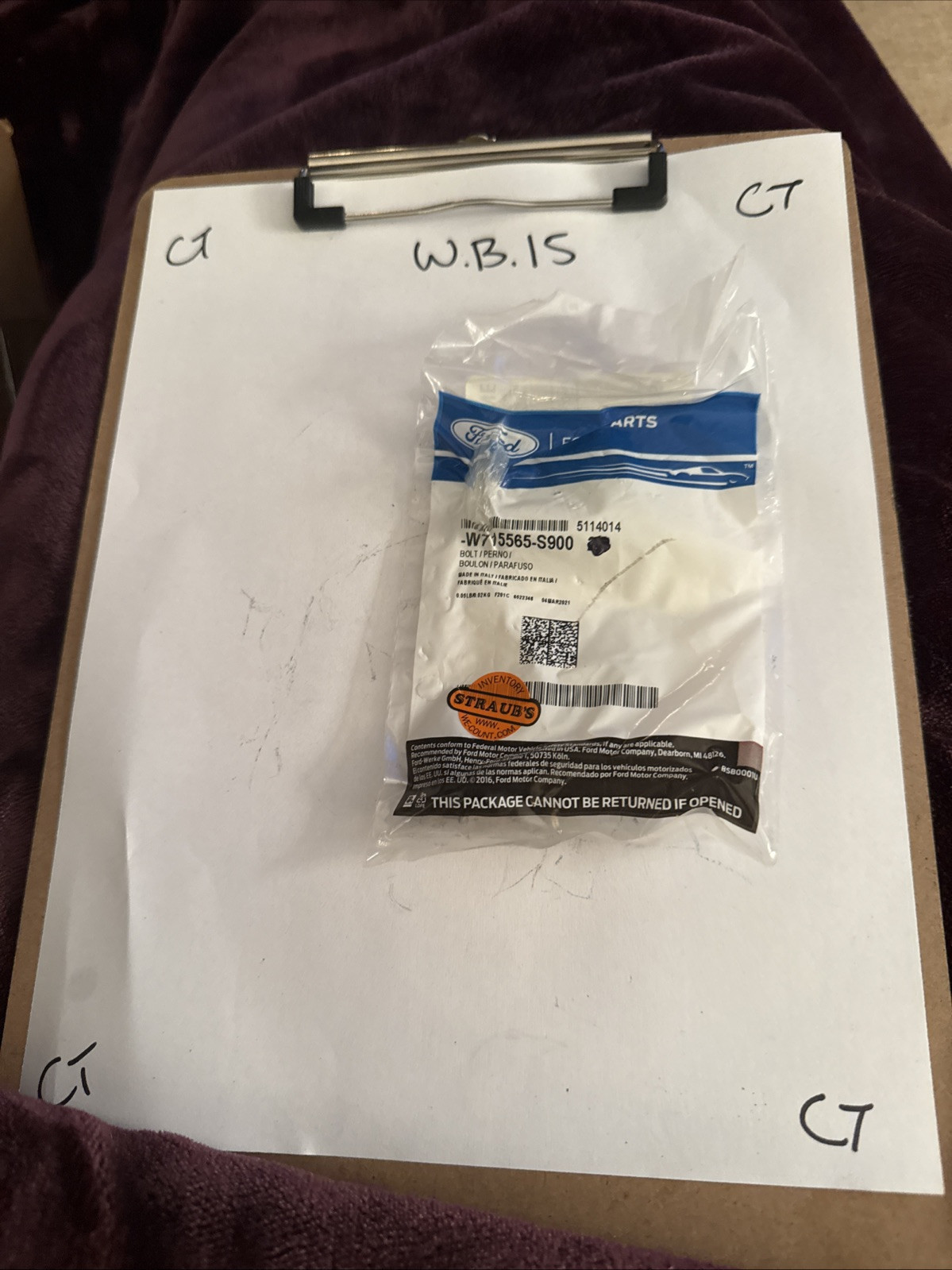 Genuine Ford Oil Pipe Bolt W715565-S900