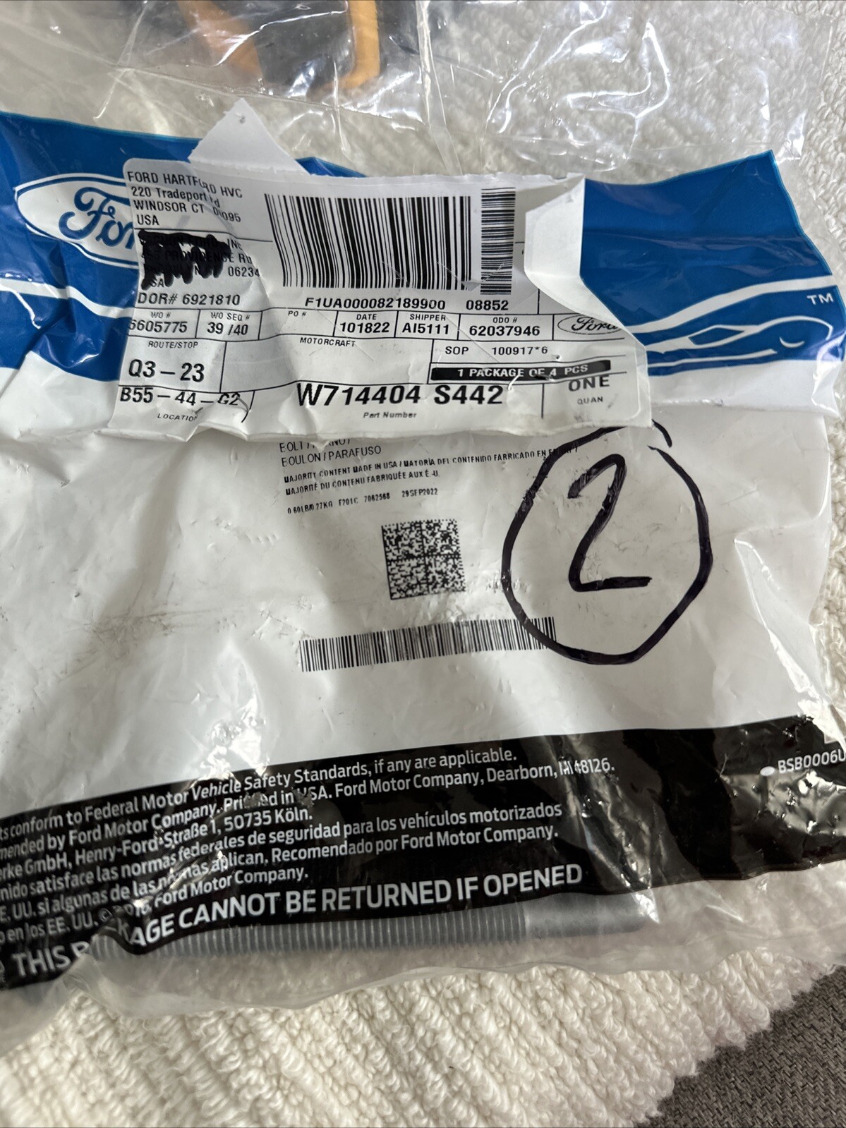 Genuine Ford Suspension Cross-Member Mount Bolt W714404-S442(2) Bolts