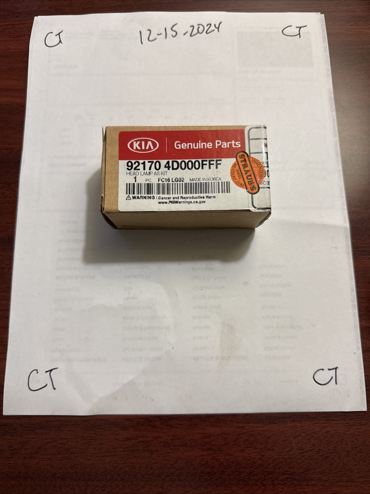 Genuine Kia Head Lamp As Kit 92170-4D000FFF