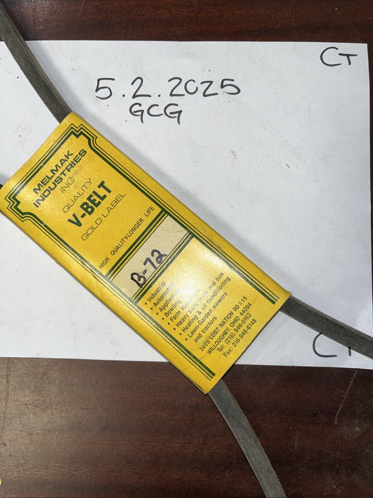 Melmak Industries V Belt B-72 - Image 3