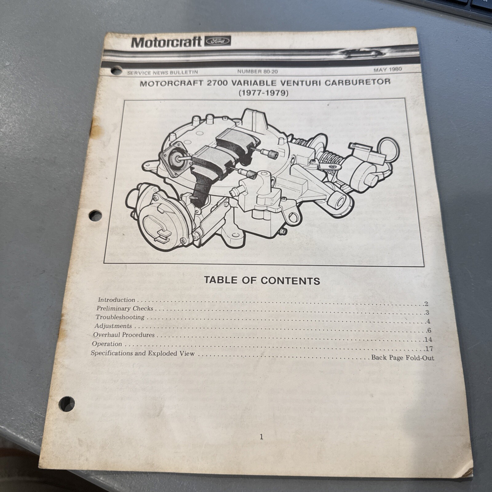 Motorcraft Service News Bulletin Number 80-20 Motorcraft 2700 Variable Venturi