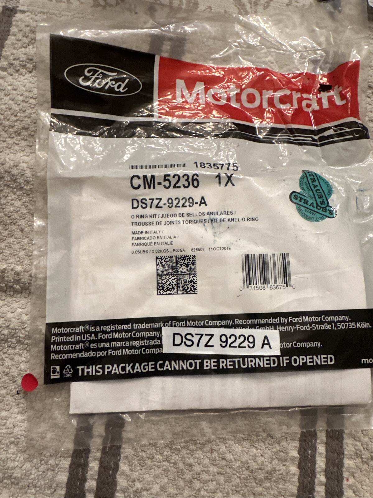 New OEM 2014-16 Ford Fusion fuel injector O-ring service kit #DS7Z-9229-A