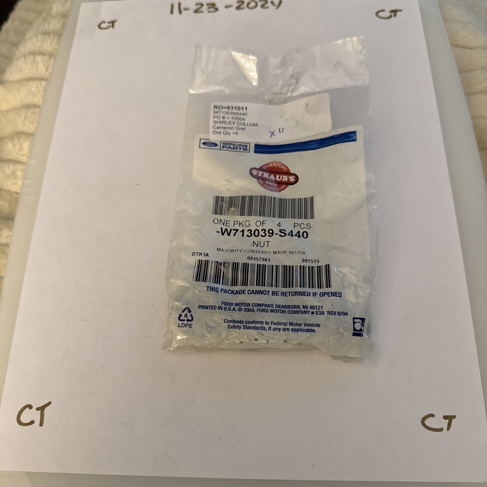 W713039S440 - (4) Nuts OEM Nos Genuine Ford