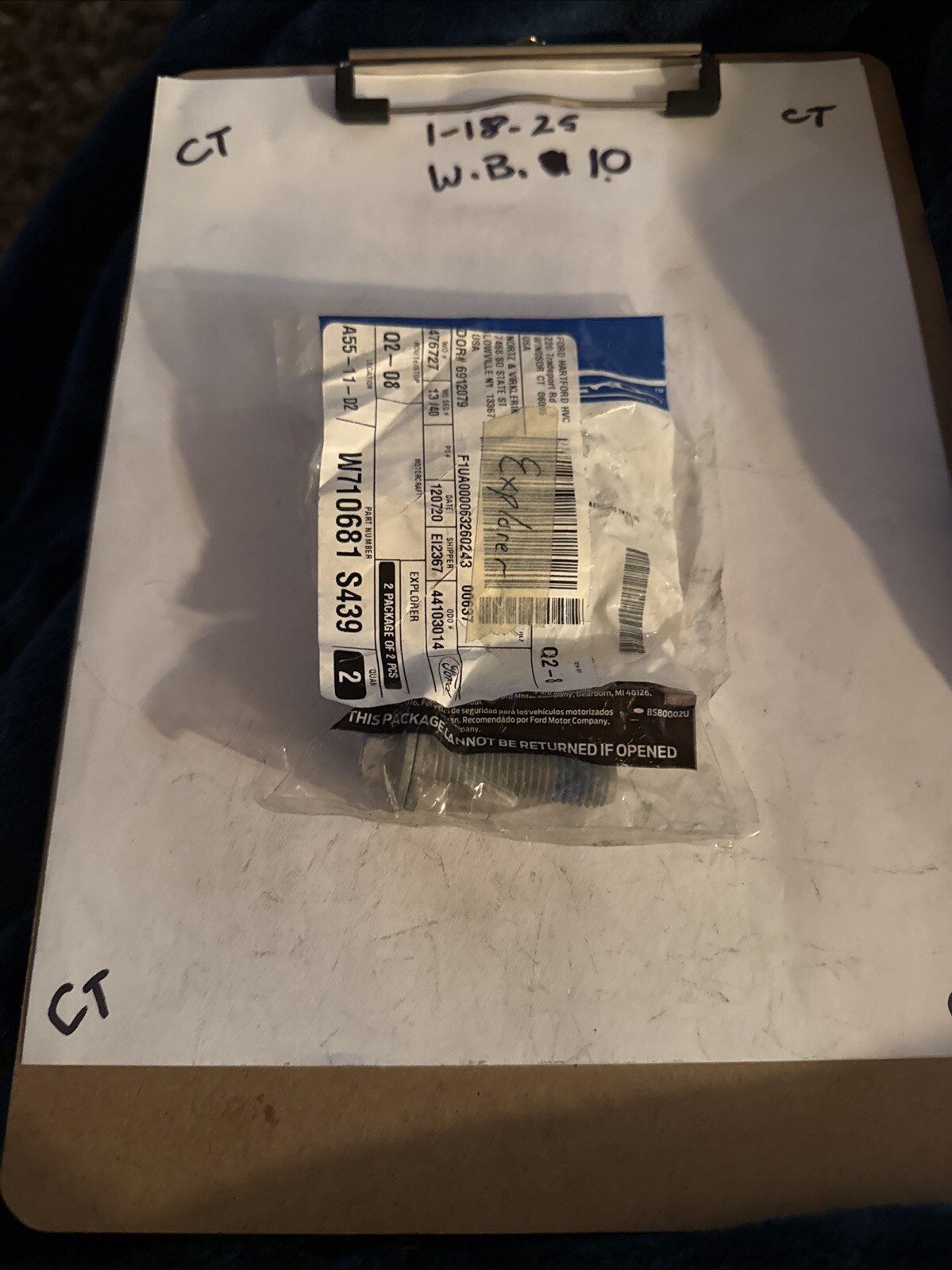 (1) Genuine Ford Disc Brake Caliper Bracket Mounting Bolt W710681-S439