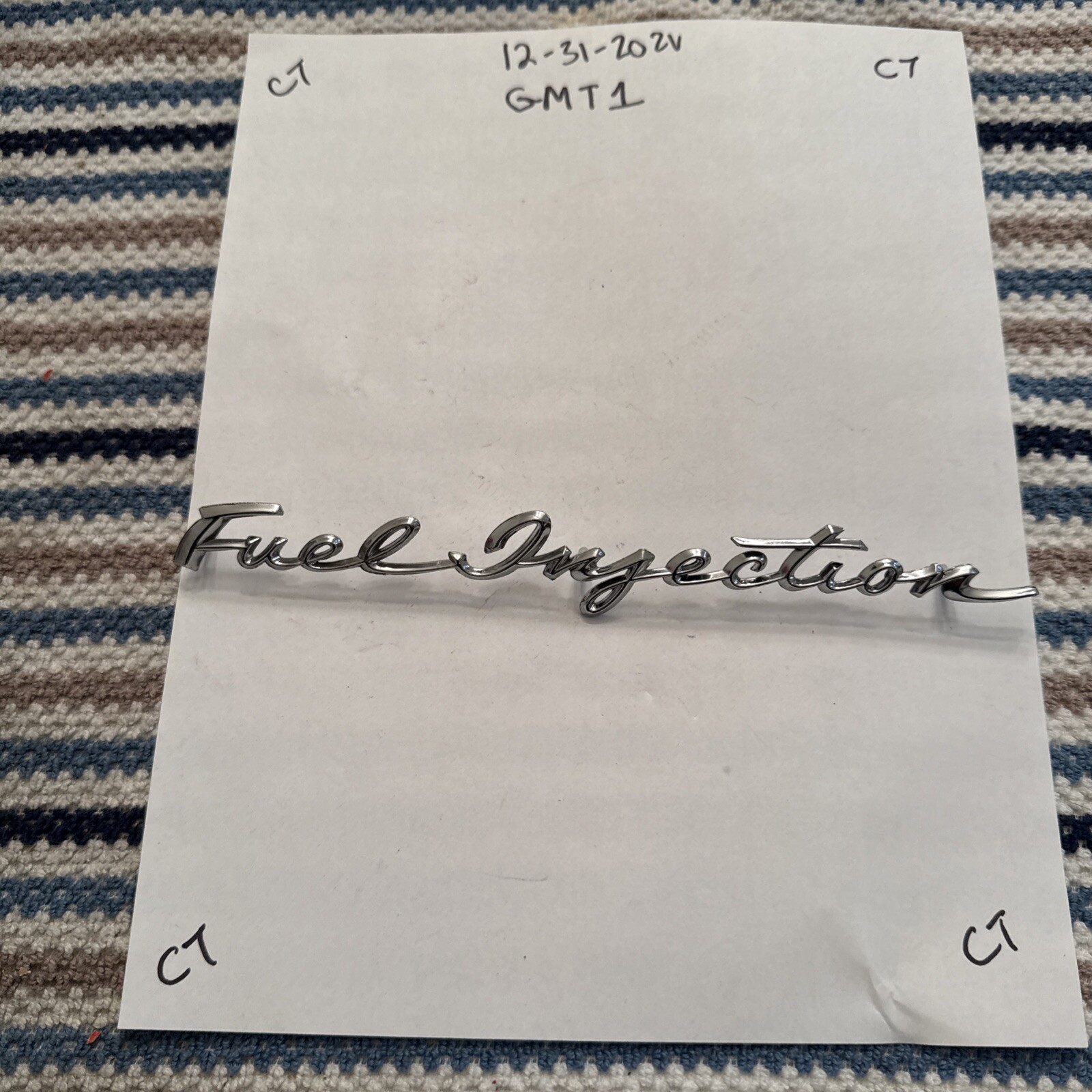 1958-61 Corvette Fuel Injection Chrome Fender Emblem Each - GM 3746457 NOS