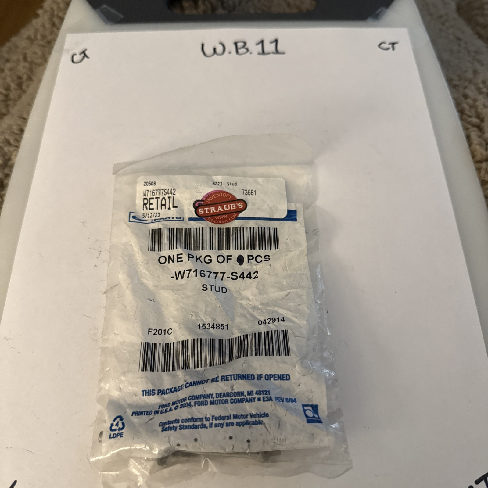 (1)FORD MONDEO MK5 INTERCOOLER STUD 5269309 W716777-S442 Sold Individually