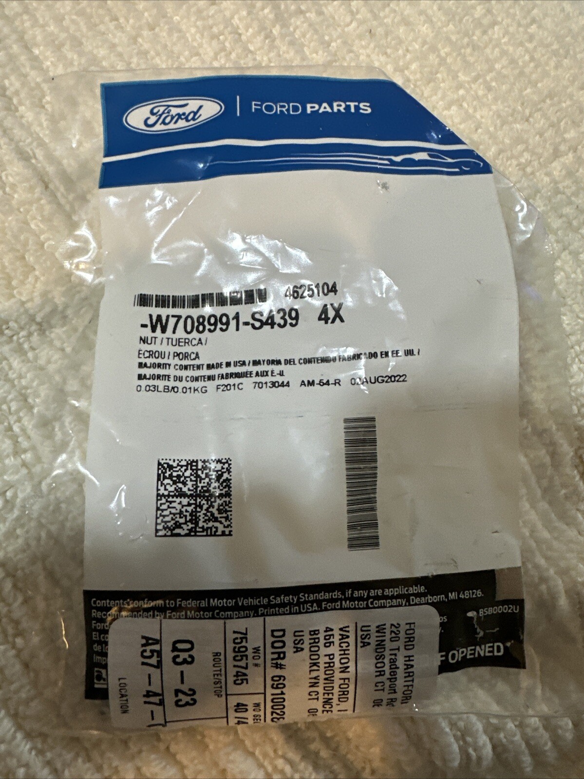 **4 PCS** FORD OEM-Fender Liner U-nut W708991S439