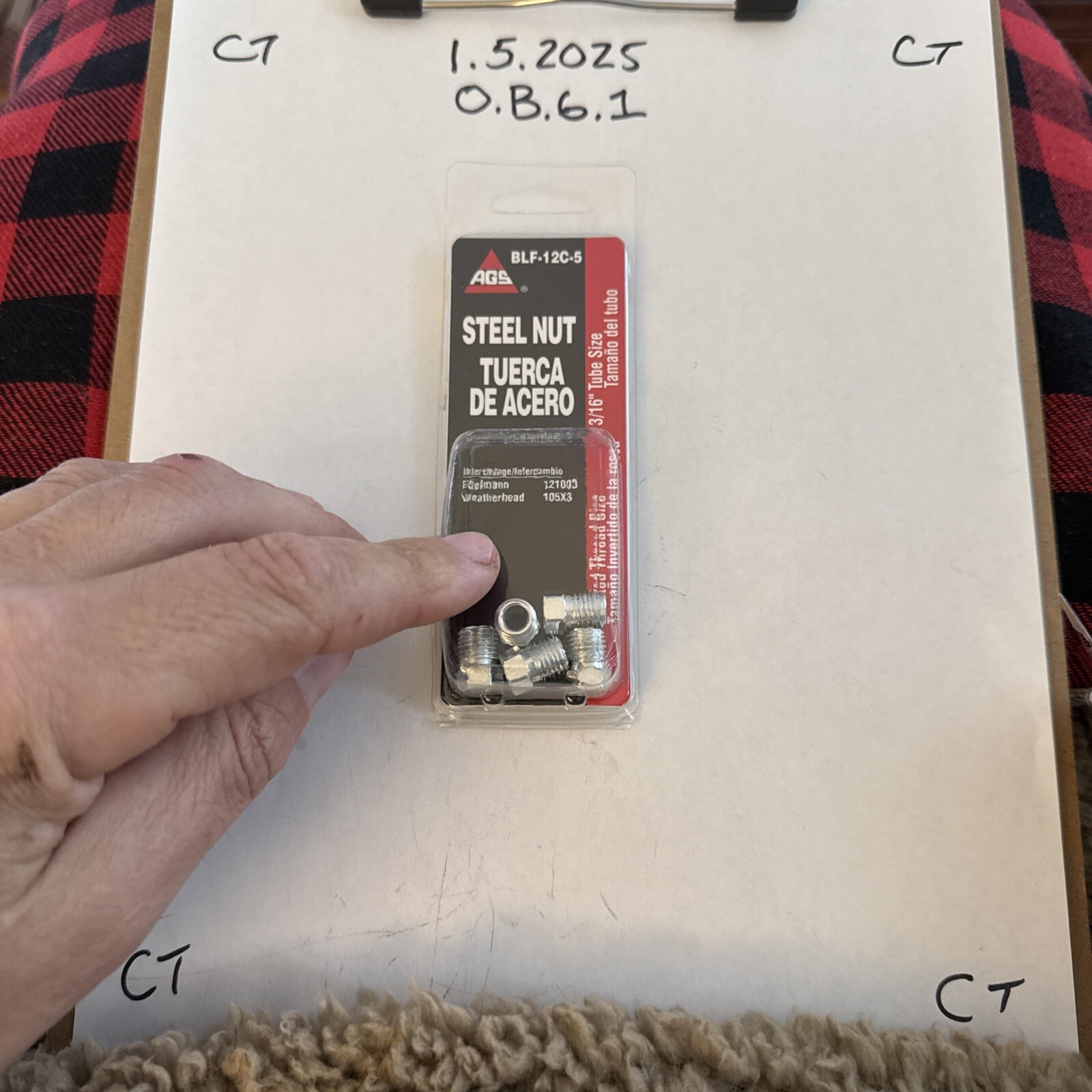 (5) AGS BLF-12C Brake Line Steel Tube Nut, 3/16" (3/8"-24 Inverted)