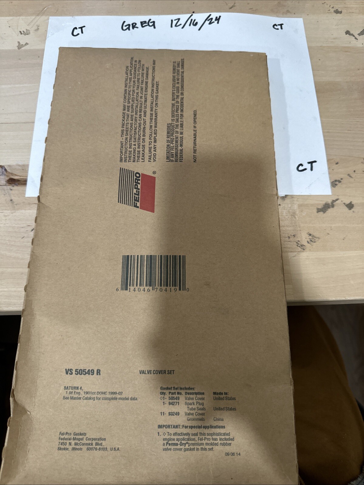 Engine Valve Cover Gasket Set Fel-Pro VS 50549 R