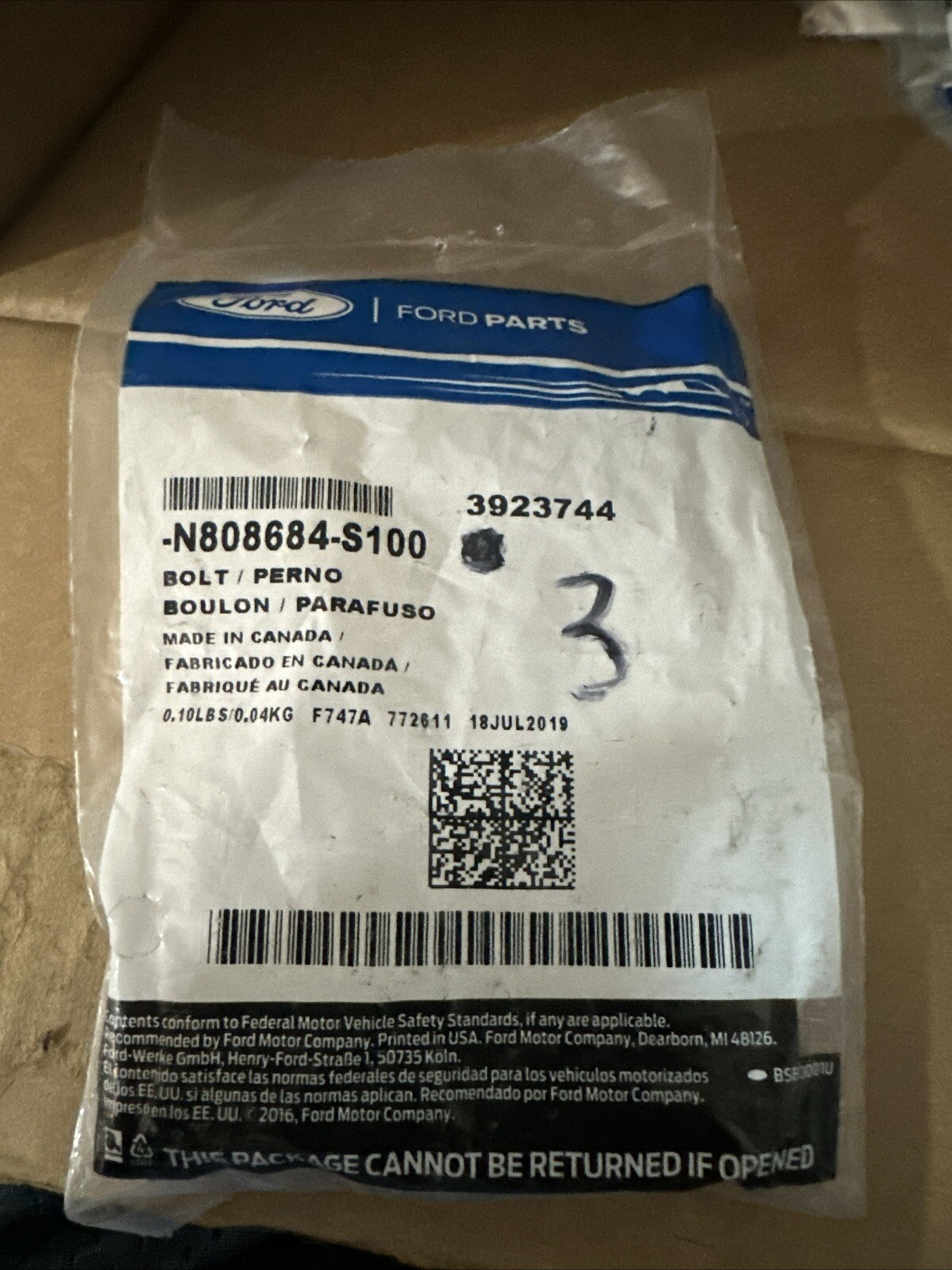 Genuine Ford Bolt N808684-S100(3) Bolts