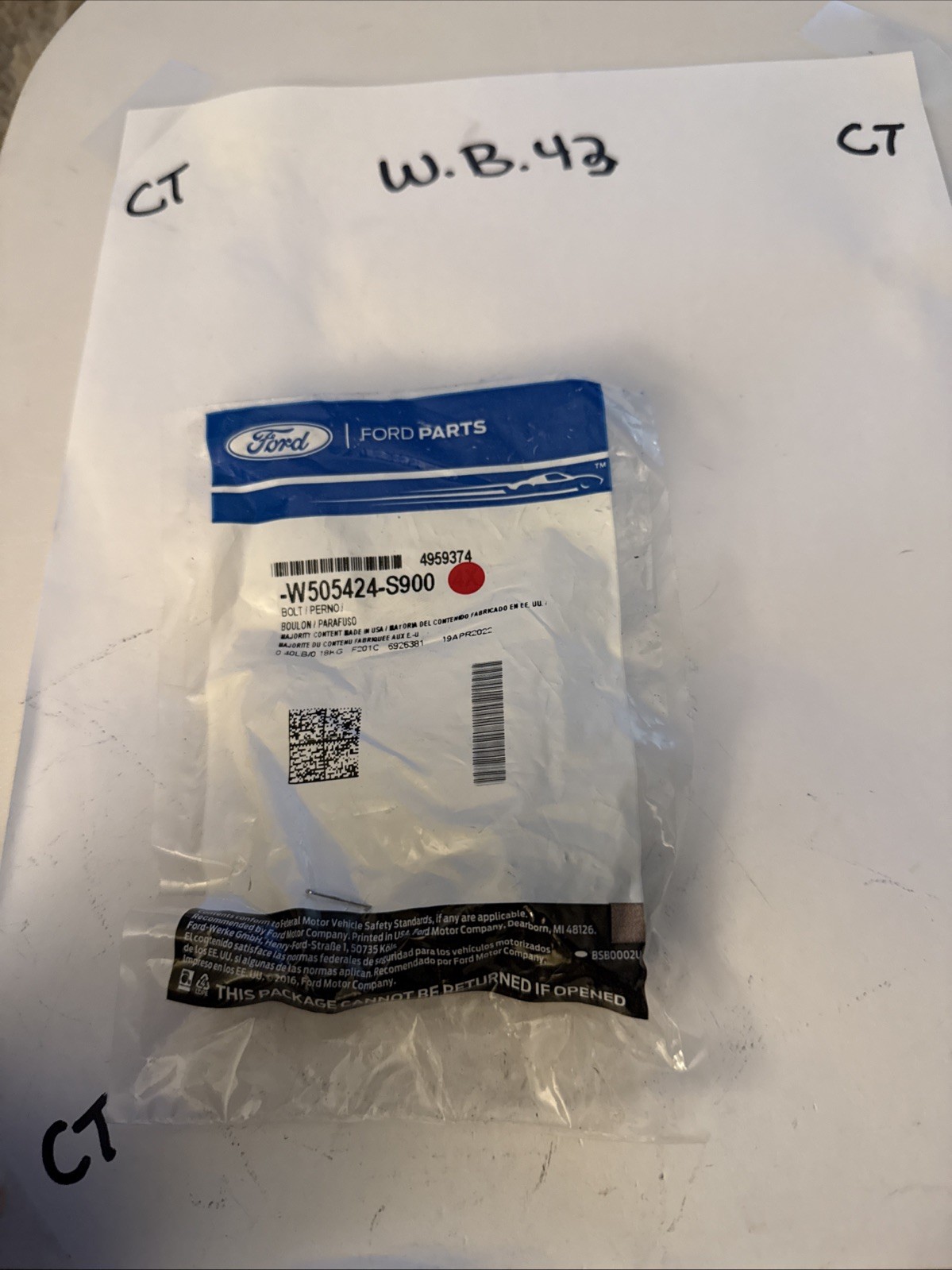 Genuine Ford Bumper Bracket Mount Bolt W505424-S900 **LISTING IS FOR ONE BOLT**