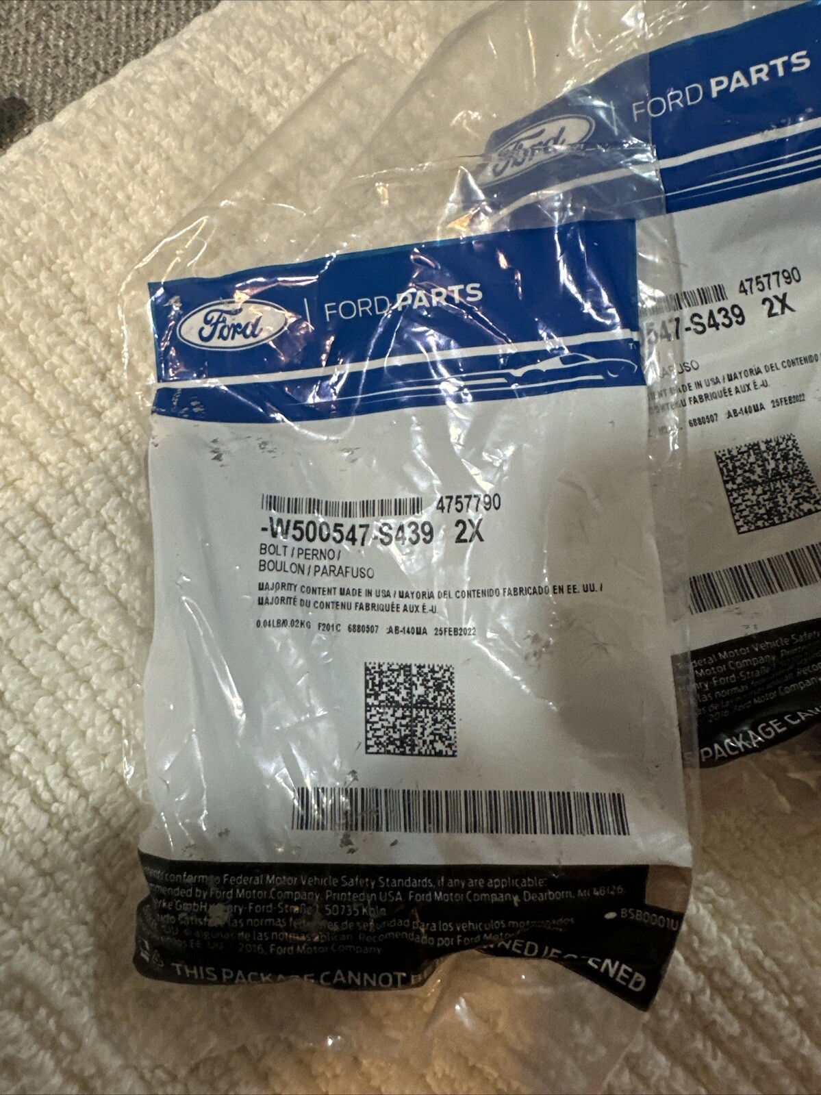 Genuine Ford Lower Control Arm Mount Bolt W500547-S439