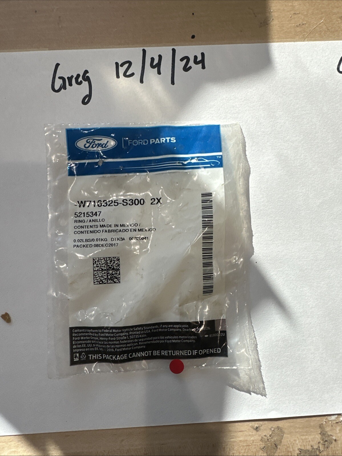 NEW OEM FORD PART W716325S300 ENGINE OIL DIPSTICK TUBE SEAL / SEALING RING - Image 3