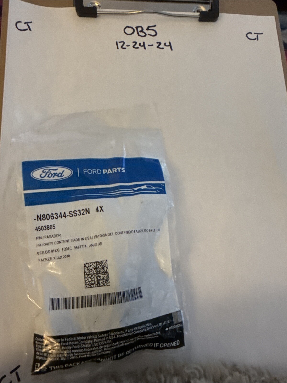 New OEM Ford N806344-SS32N, 4503805 (4) Locking Pin NOS