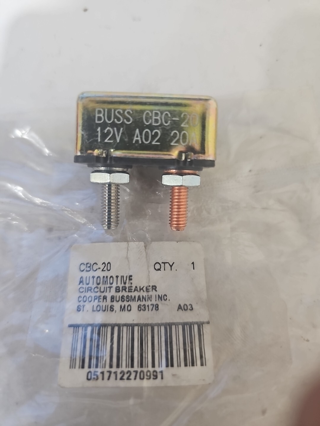 Short Stop Circuit Breaker 20A Metal No Bracket Type 1 12V (BP/CBC-20B-RP) - Image 3