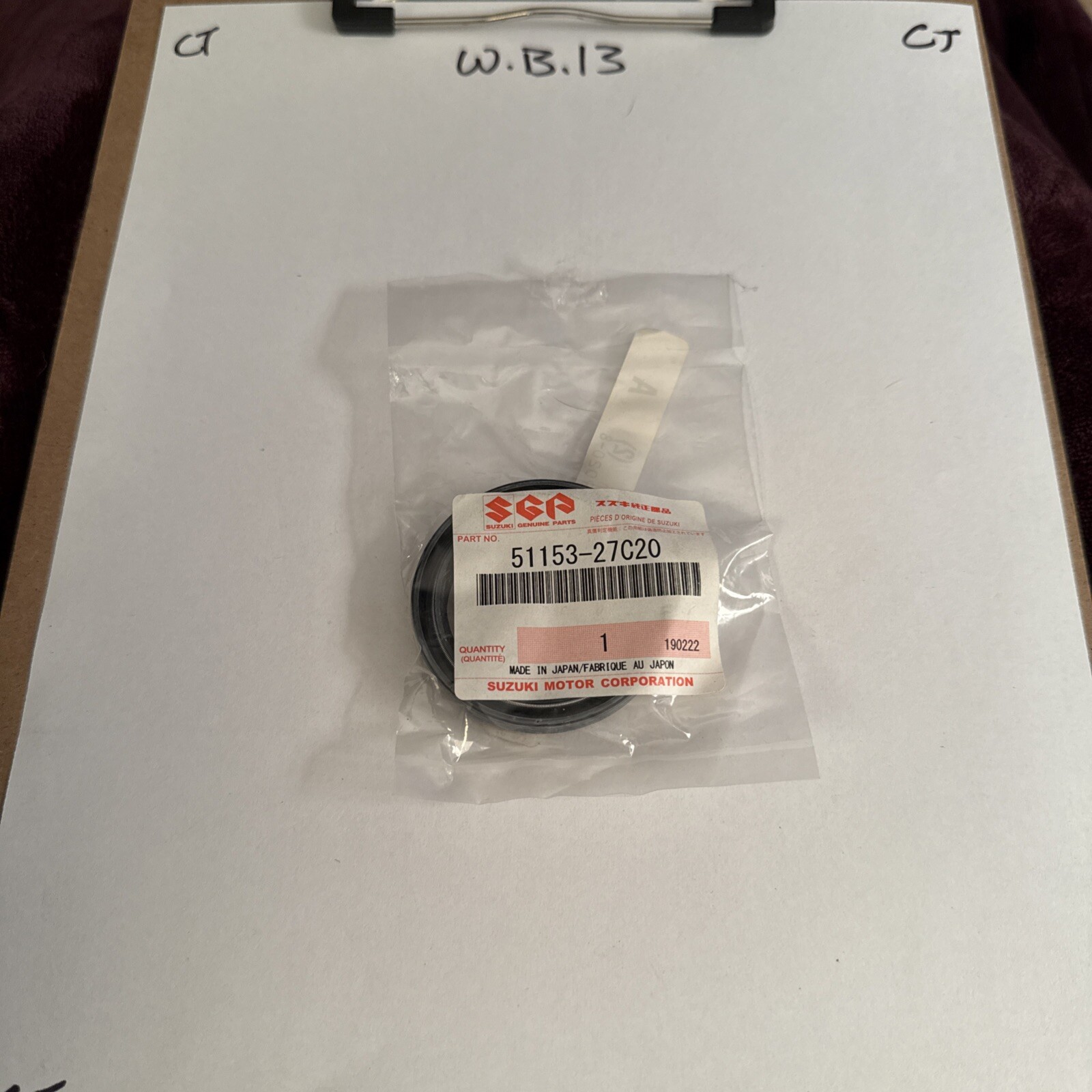 Suzuki OEM Part 51153-27C20 SEAL, OIL