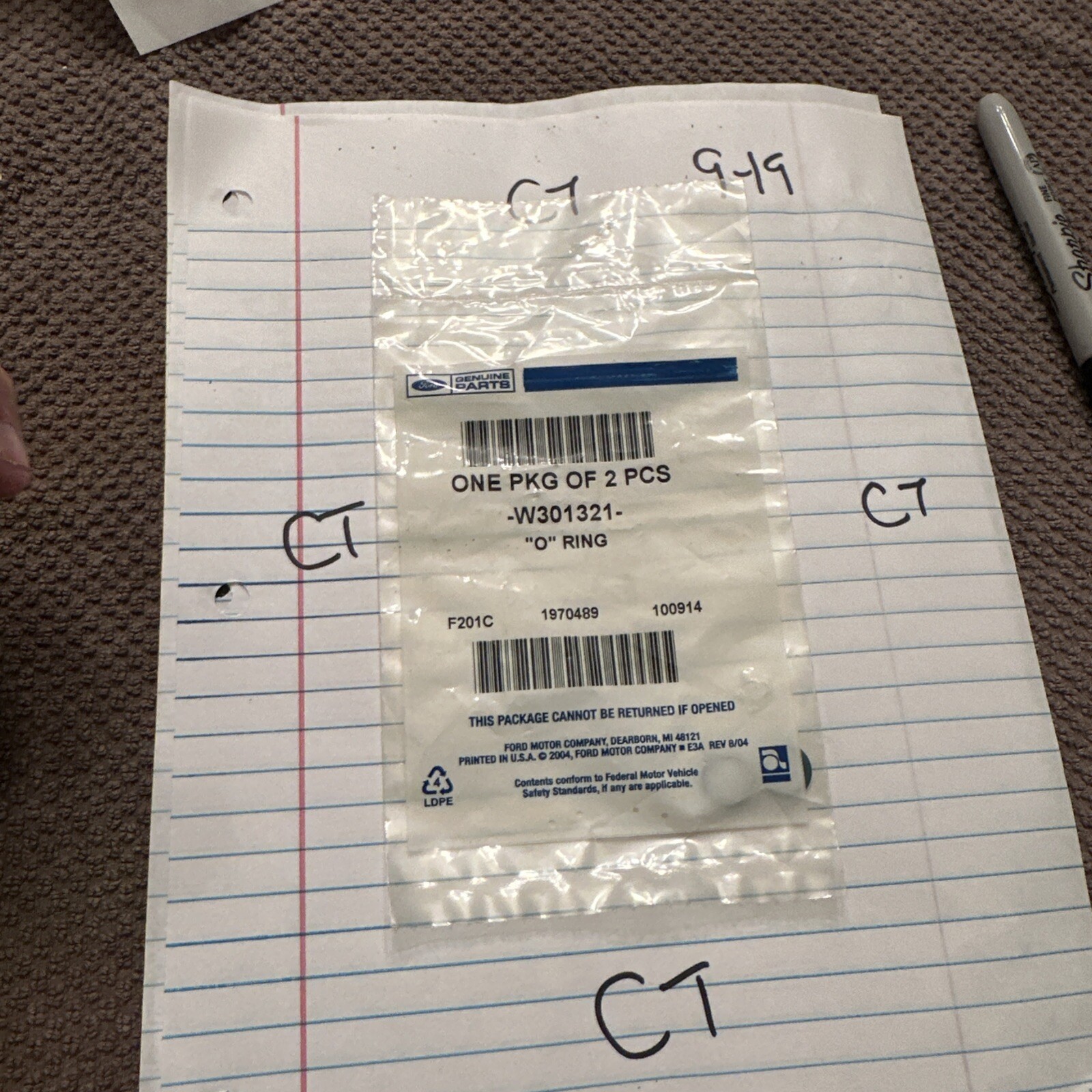 Two Genuine Ford O-Rings W301321