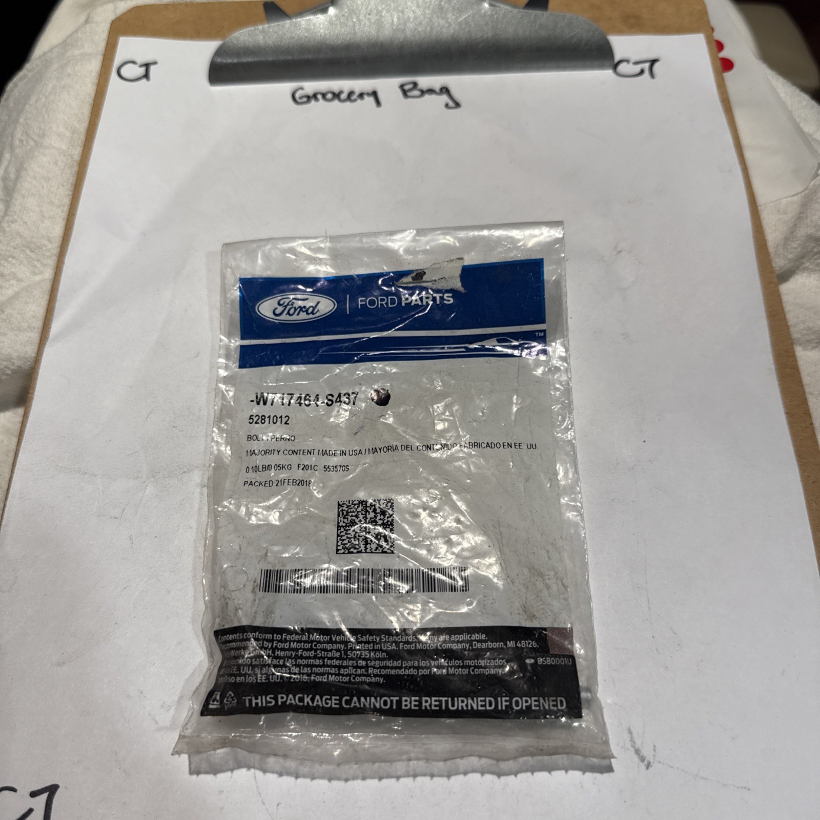 (1) Genuine Ford Bolt W717464-S437 Sold Separately