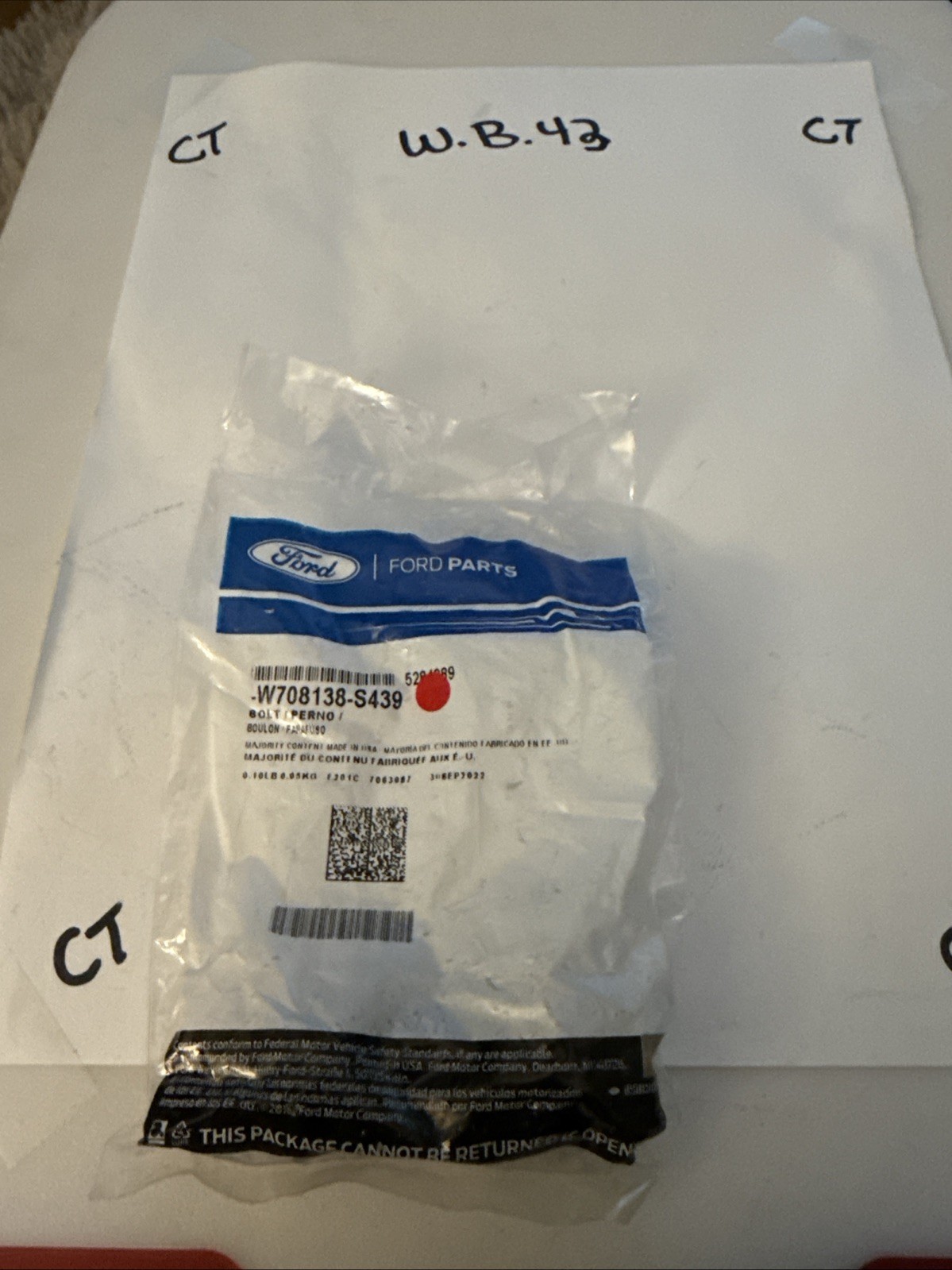 (1) Genuine Ford OE Bolt W708138-S439 Sold Individually