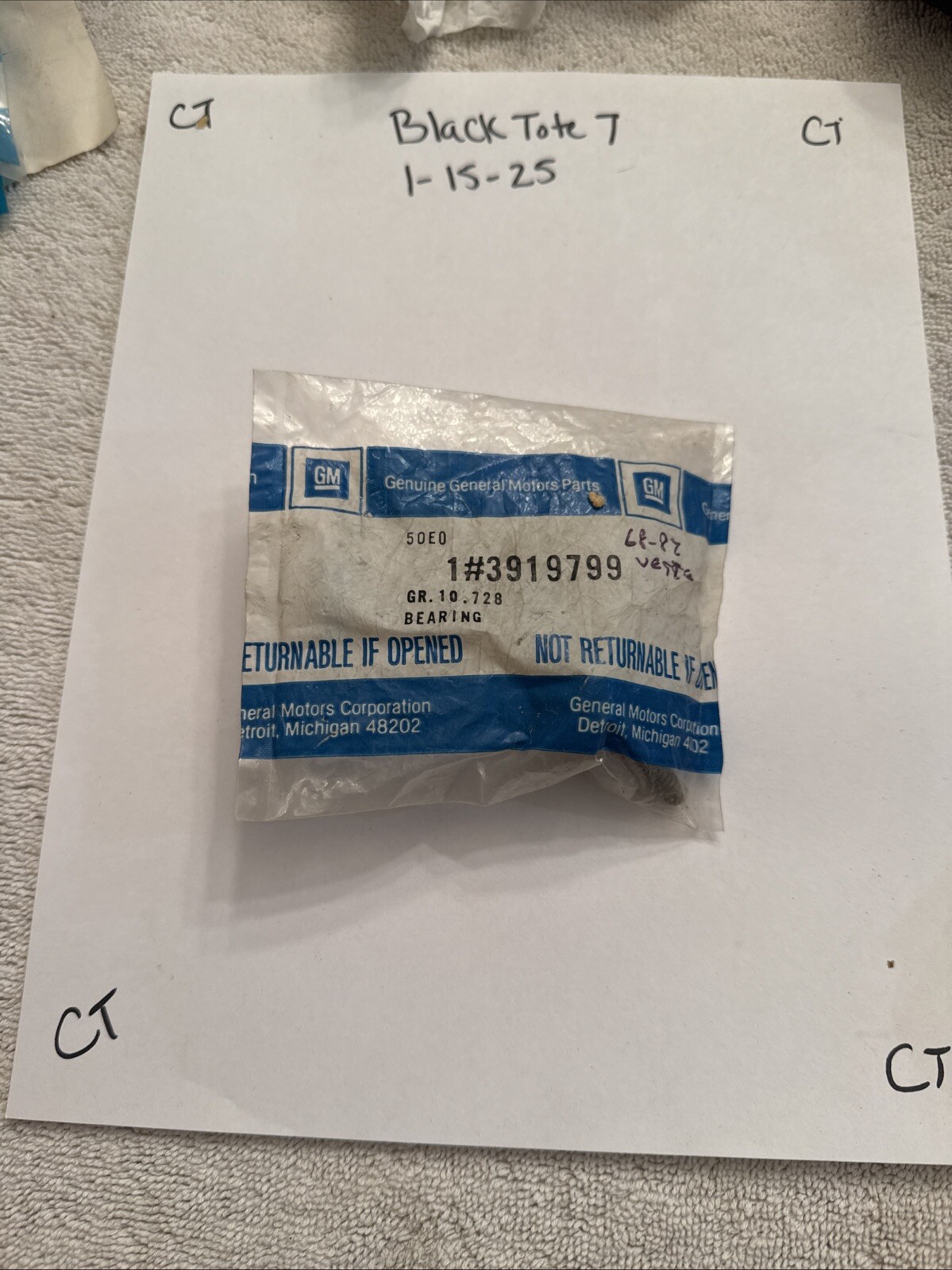 1968-1982 Corvette Door Glass Roller Bearing NEW Oem GM 3919799