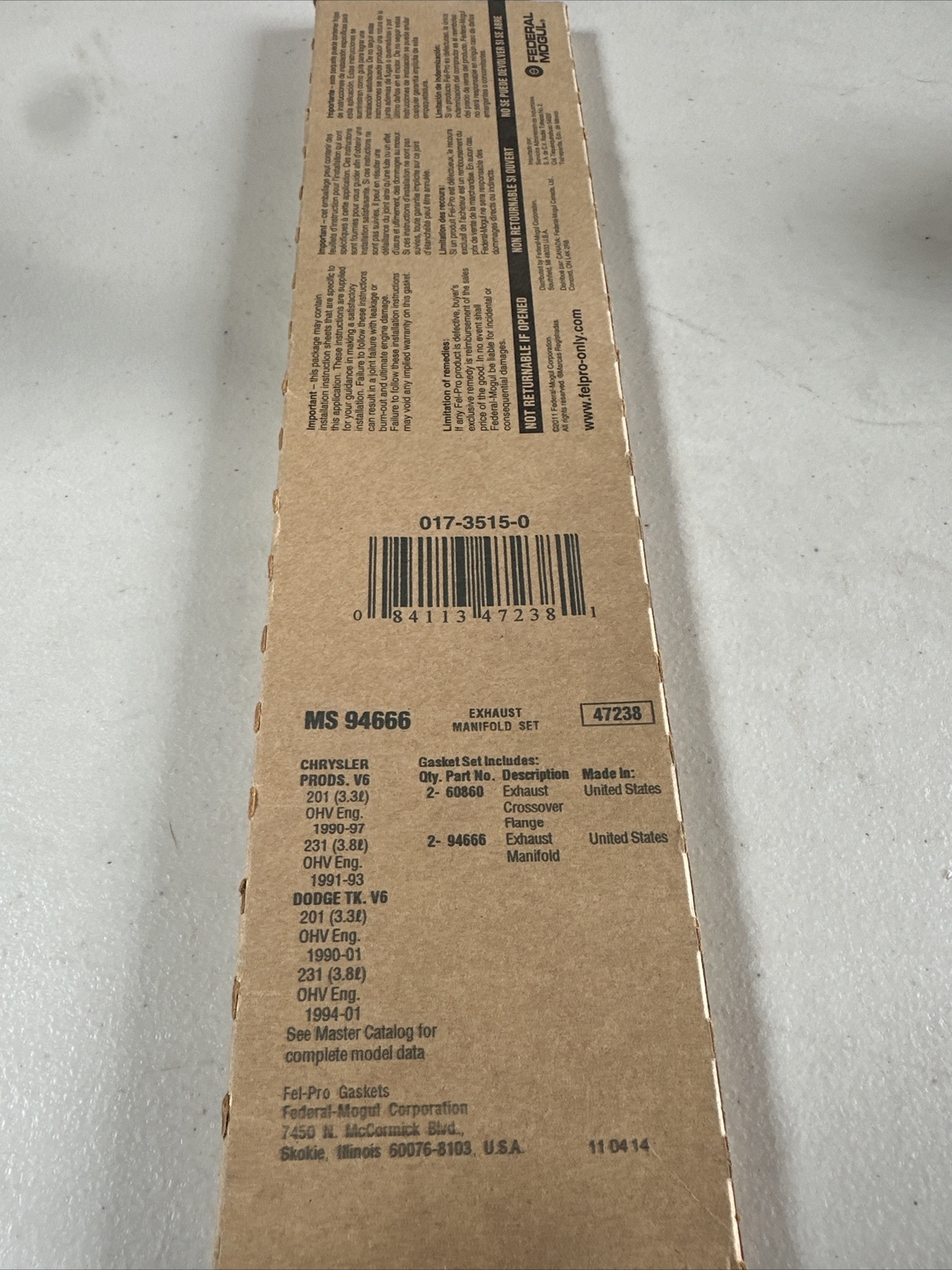 Exhaust Manifold Gasket Set Fel-Pro MS 94666