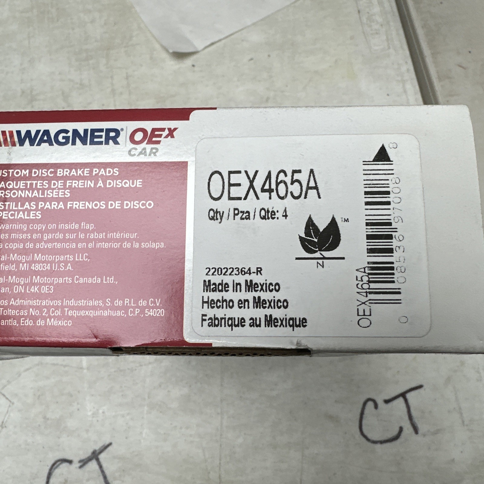 For Honda Civic 1996-2011 Wagner OEX465A OEX Ceramic Front Disc Brake Pads - Image 3