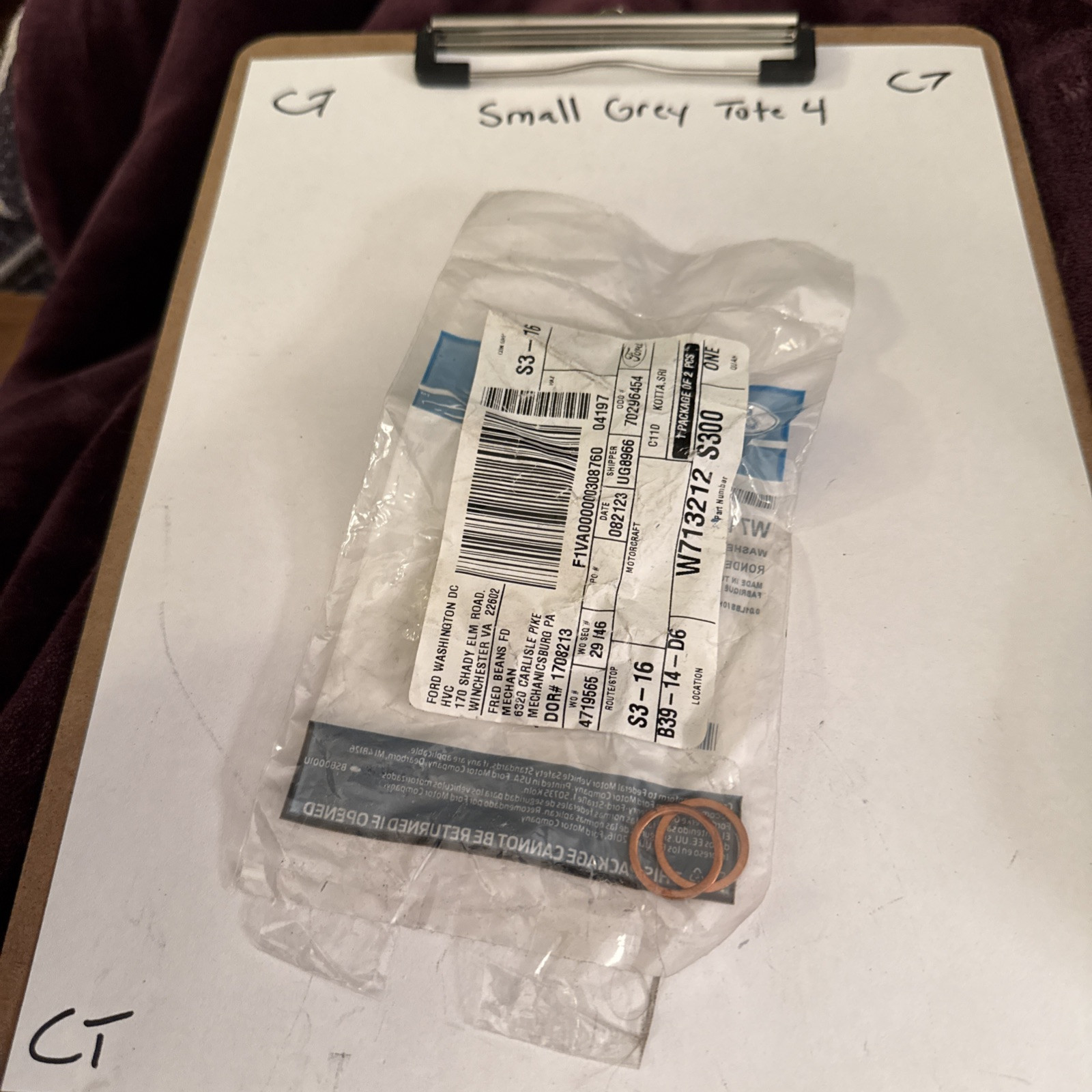 Ford OEM NOS W713212-S300 Turbo Coolant Line Washer 2x 2017-2019 Escape 2.0L - Image 4