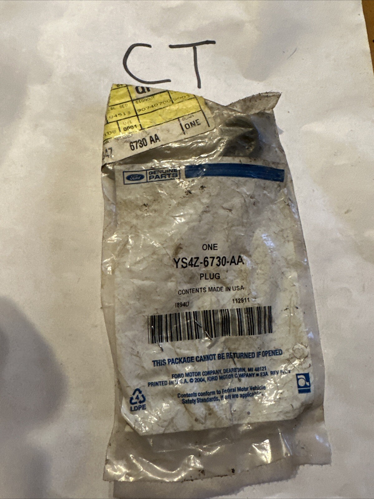 Genuine Ford Plug YS4Z-6730-AA NOS NIP