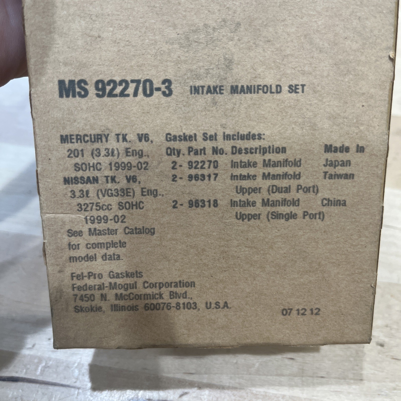 MS 92270-3 Felpro Set Intake Manifold Gaskets for Mercury Villager Nissan Quest - Image 3