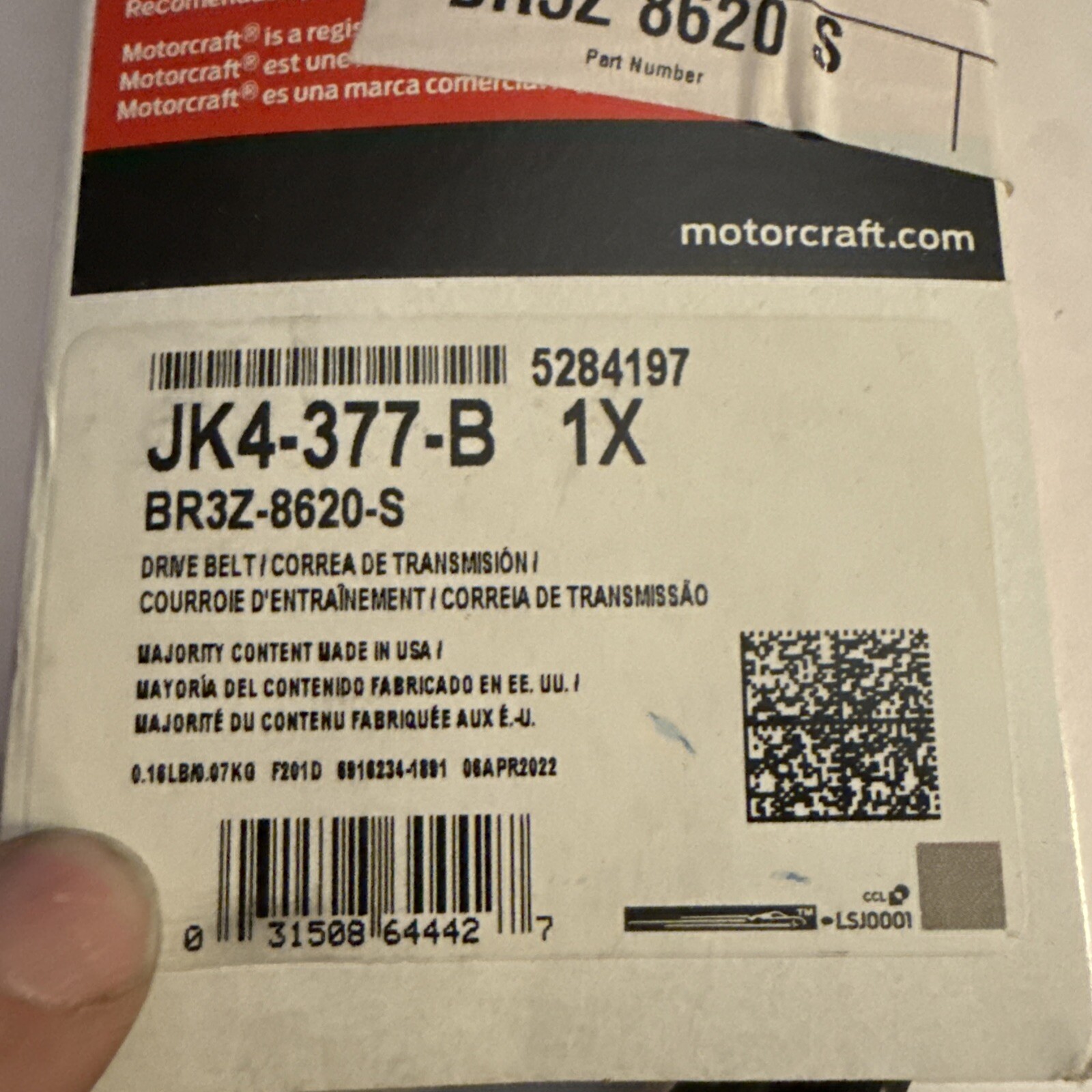 NEW OEM Ford BR3Z-8620-S Water Pump Belt JK4-377-B Motorcraft - Image 3