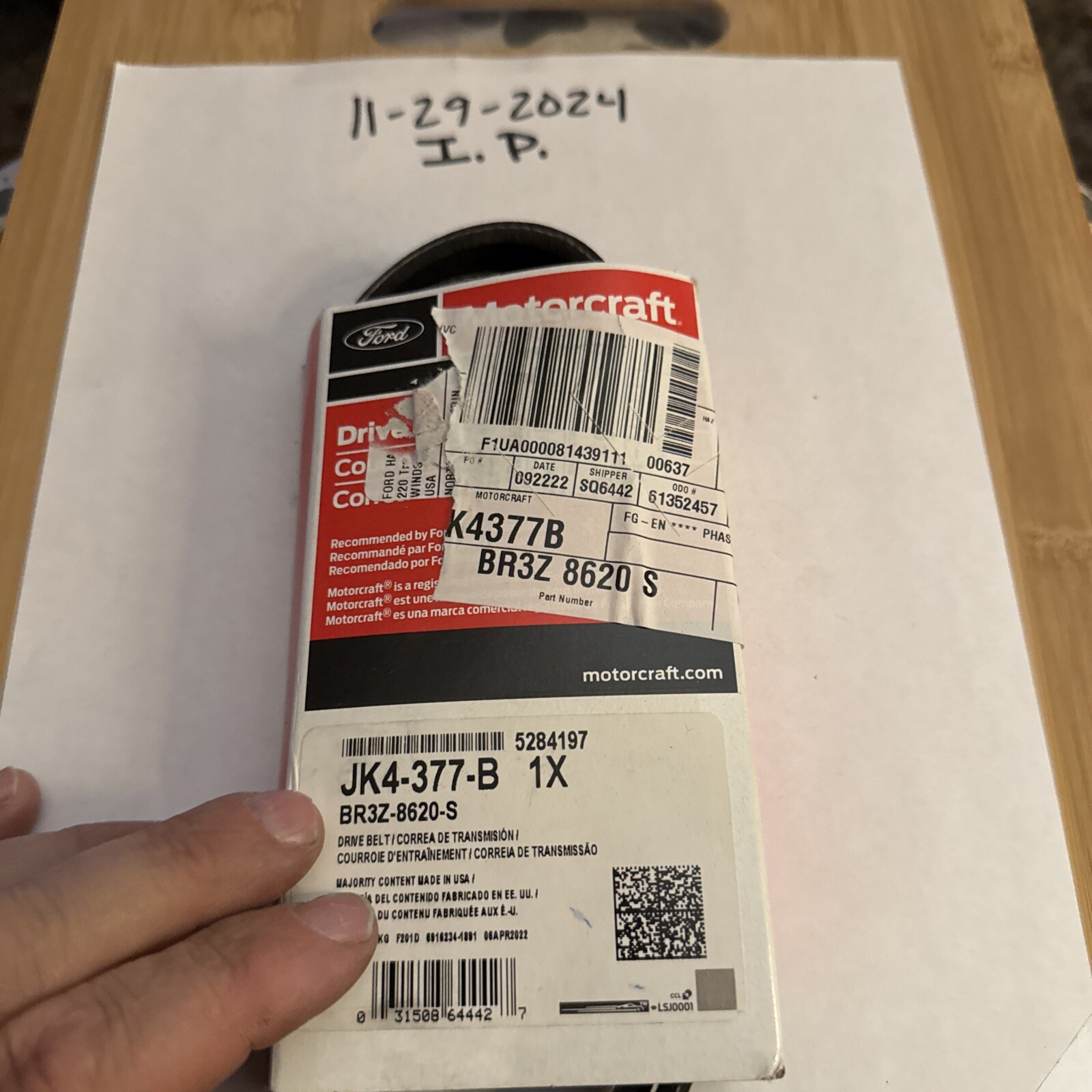 NEW OEM Ford BR3Z-8620-S Water Pump Belt JK4-377-B Motorcraft