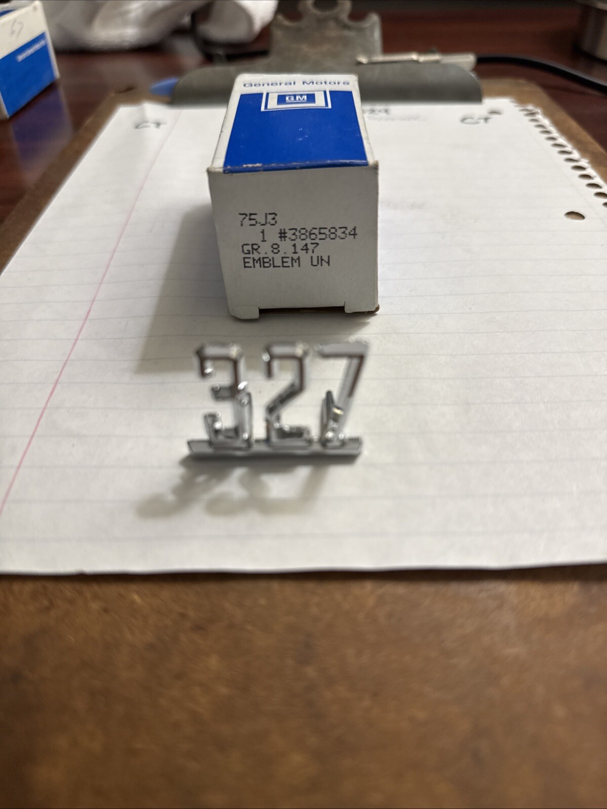 NOS Original GM 327 Front Fender Emblem: 1965-67 GM Chevrolet GM OEM 3865834 - Image 3