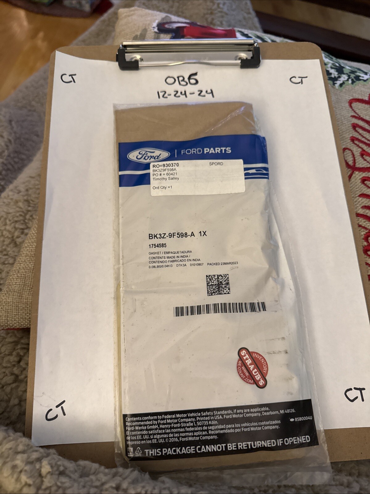 New OEM Ford BK3Z-9F598-A, 1754585 Timing Cover Gasket NOS