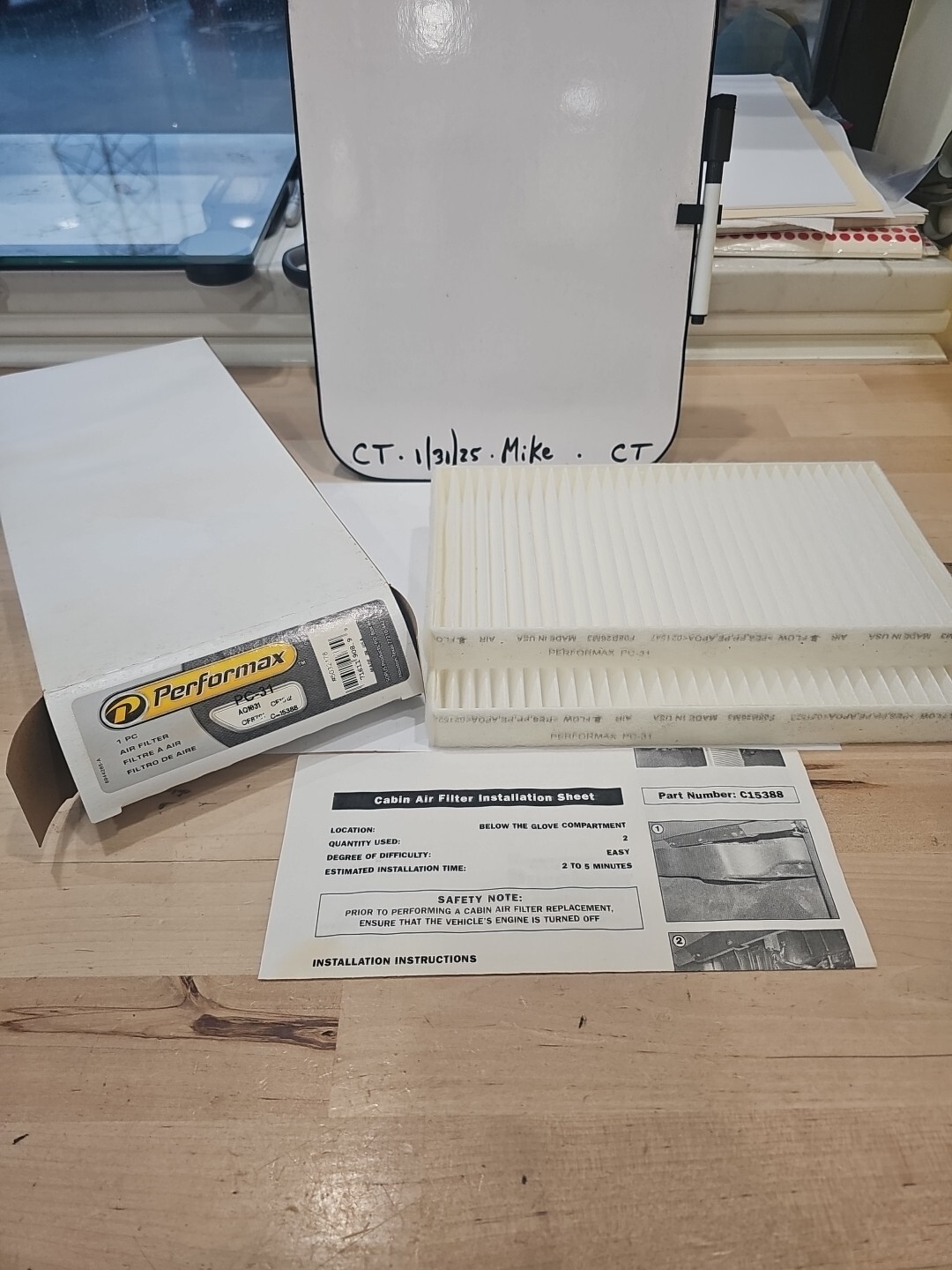 Performax PC-31 Cabin Air Filter CF8791 CF1012 C-15388 AQ1031