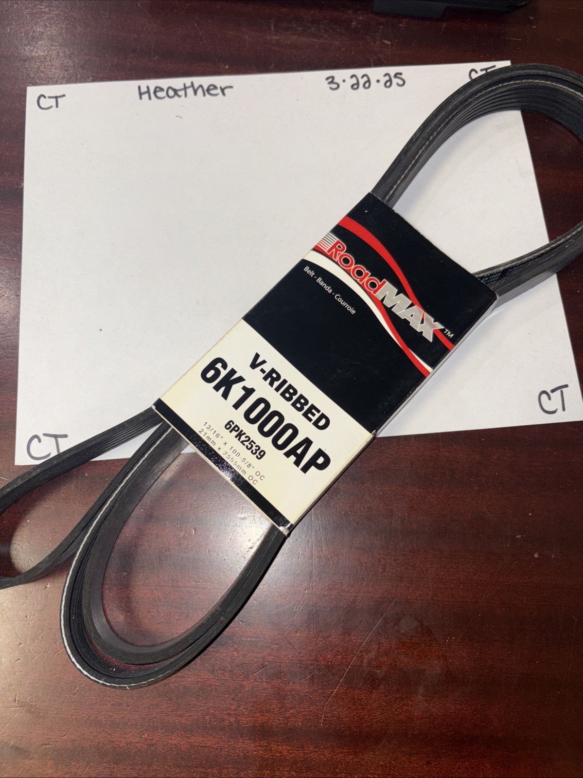 Serpentine Belt-Automotive V-Ribbed Belt(Standard) Roadmax 6K1000AP (6PK2539)