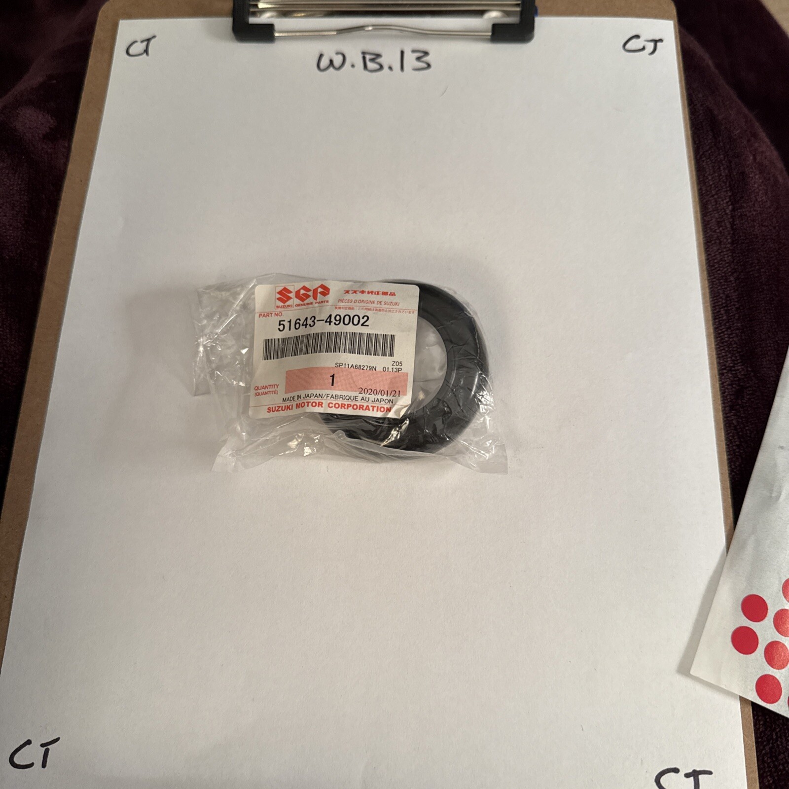 Suzuki OEM Part 51643-49002 SEAL, STEERING UPR DUST