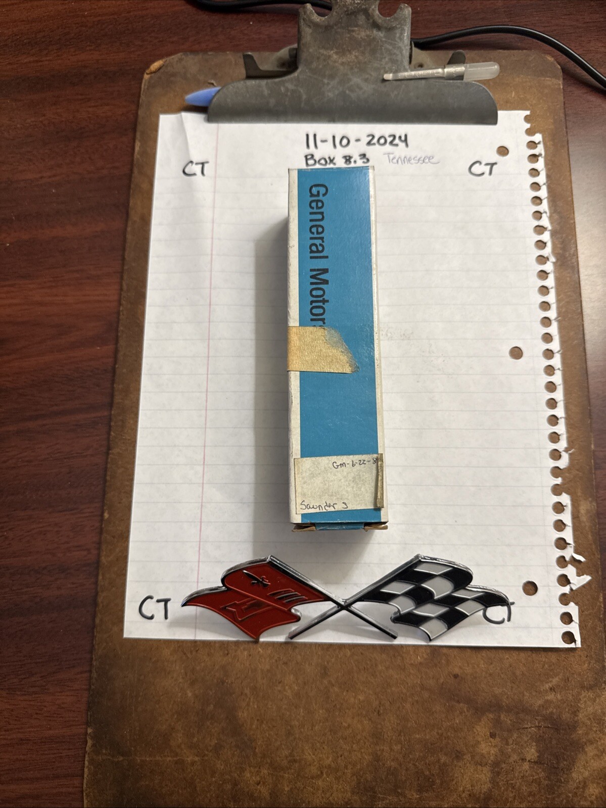 Vintage Oem Chevy Corvette Fender Cross Flag Emblem GM #3767507 NOS New In Box