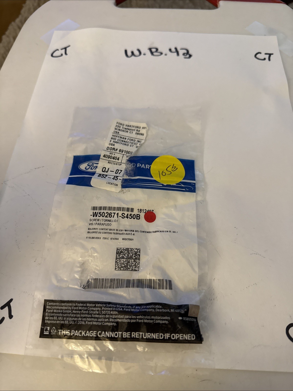 (1) Genuine Ford Door Interior Trim Panel Screw -W502671-S450B Sold Individually